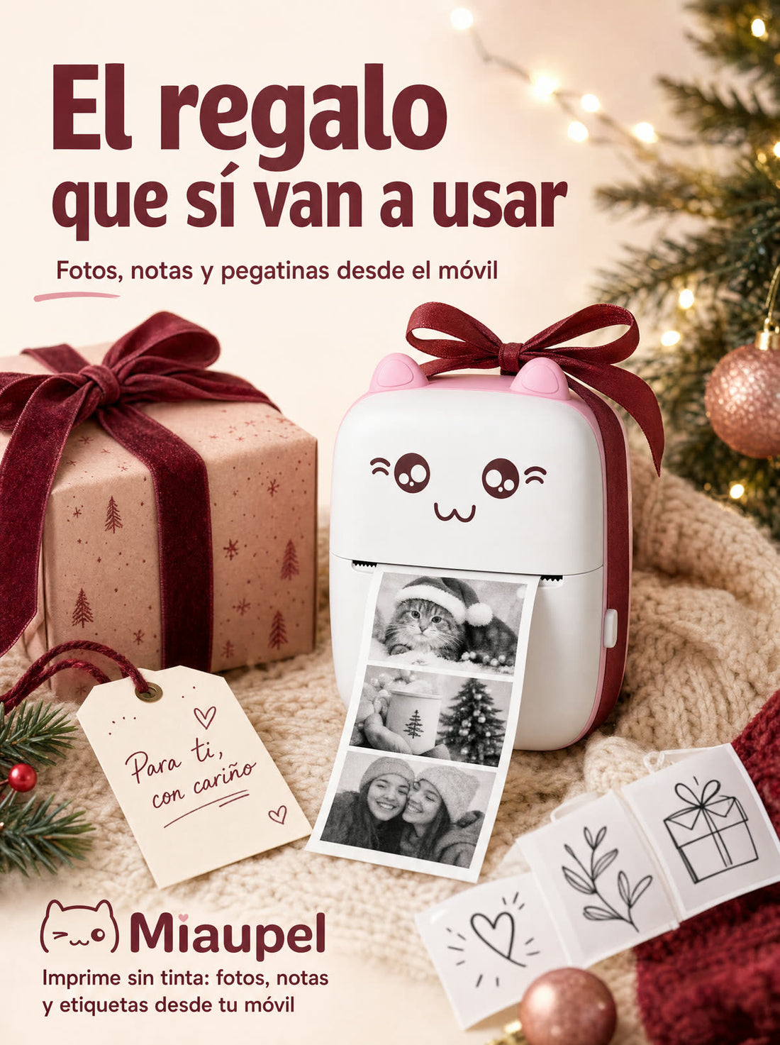 Regalo de Navidad envuelto con etiqueta casera