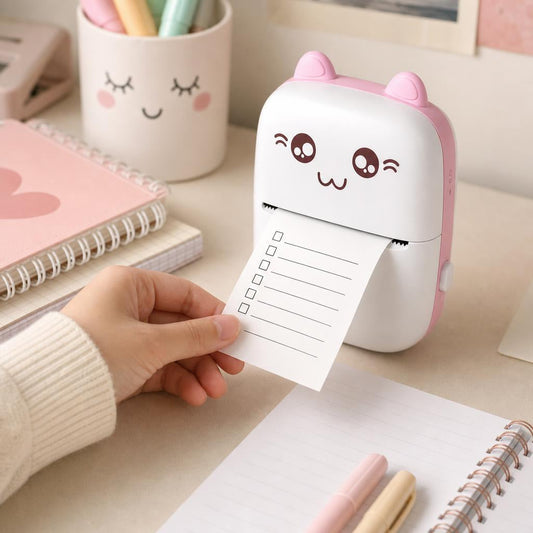 Apuntes de estudio decorados con impresiones de una mini impresora térmica